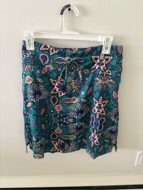 Floral Print Teal Pickleball/Tennis Skirt with Drawstring Waist